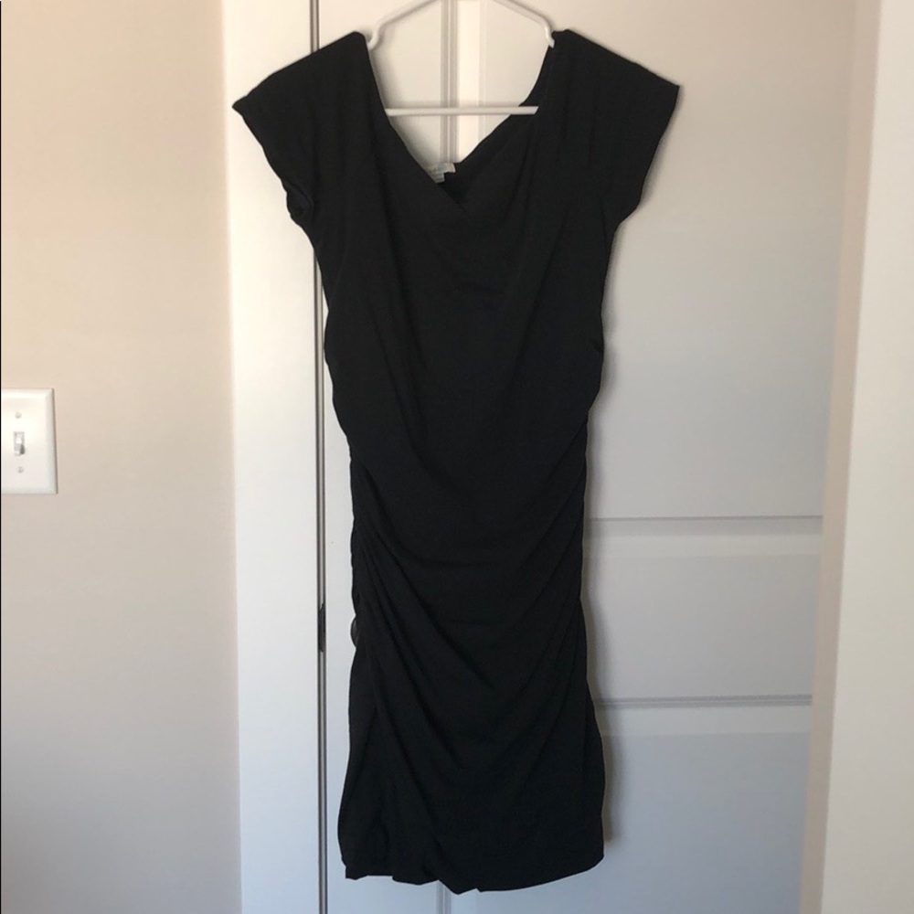 Boson cap sleeve ruched dress, black